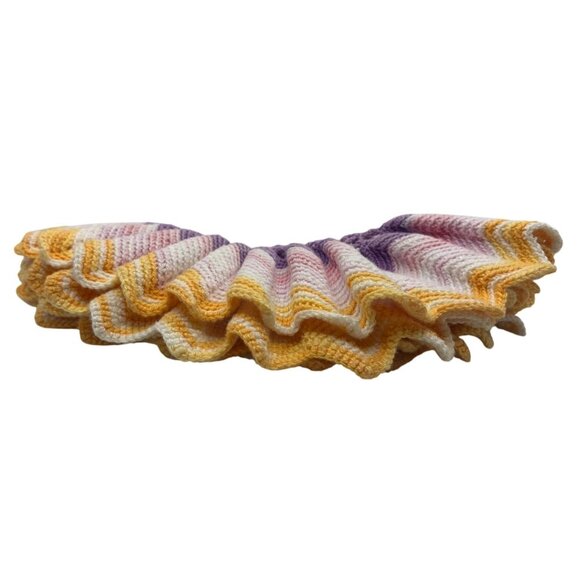 Vntg Crochet  Purple Yellow Doily Pleated Ruffled Table Place Mat Trivet Coaster - Picture 4 of 14